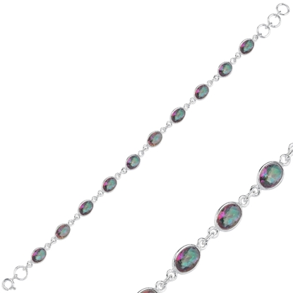 Resim Mistik Topaz & Oval Zirkon Taşlı Gümüş Bayan Bileklik