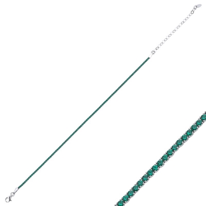 Resim Rodyum Kaplama 1,75mm Zümrüt Zirkon Taşlı Suyolu Halhal