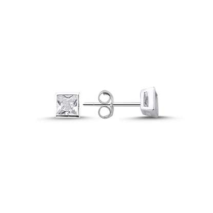 Resim Rodyum Kaplama 5mm Zirkon & Tektaş Gümüş Küpe