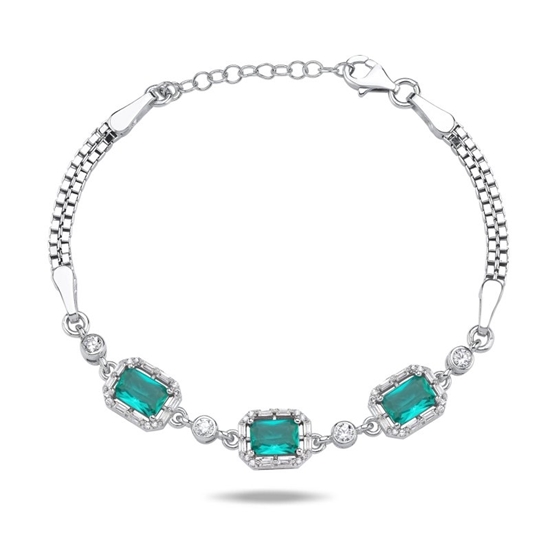 Ürün resmi: Rodyum Kaplama Paraiba & Baget Zirkon Taşlı Küp Zincirli Gümüş Bayan Bileklik