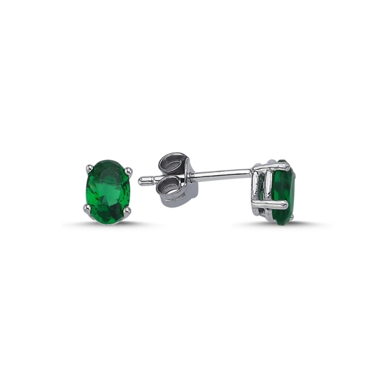 Ürün resmi: Rodyum Kaplama 4x5mm Zümrüt Zirkon Taşlı Gümüş Küpe