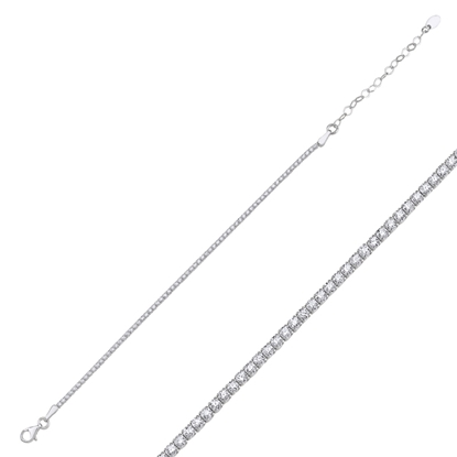 Resim Rodyum Kaplama Suyolu 1,75mm Zirkon Taşlı Gümüş Bayan Bileklik