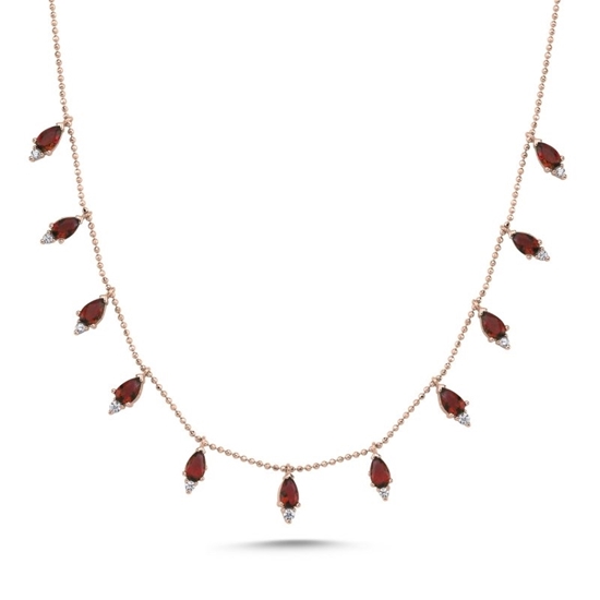 Ürün resmi: Rose Kaplama Damla Garnet Zirkon Taşlı Sallantılı Şans Gümüş Bayan Kolye