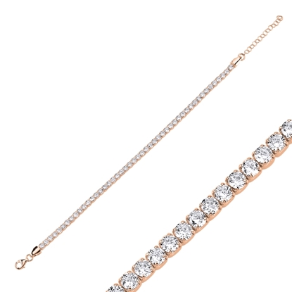 Resim Rose Kaplama Suyolu 3mm Zirkon Taşlı Gümüş Bayan Bileklik