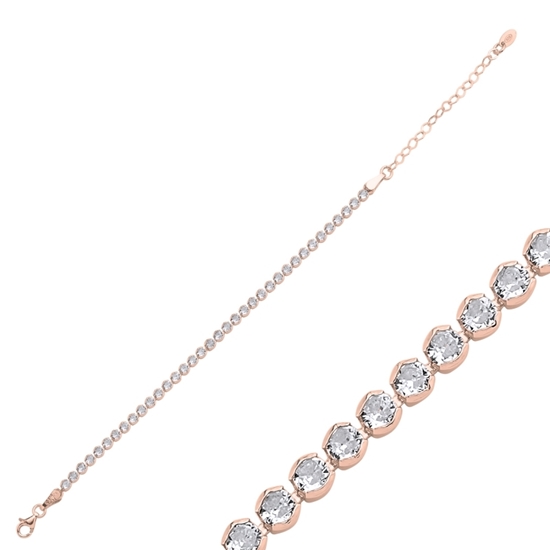 Ürün resmi: Altın Kaplama 3.5mm Zirkon Taşlı Suyolu Gümüş Bayan Bileklik