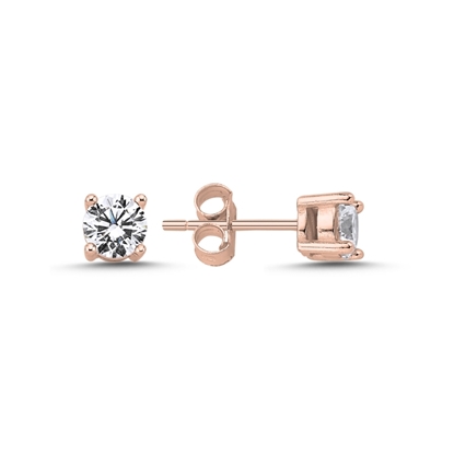 Resim Altın Kaplama 5mm Yuvarlak Zirkon & Tektaş Gümüş Küpe