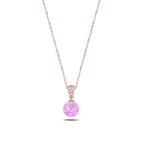 Ürün resmi: Rose Kaplama Pembe Küre Gümüş Bayan Kolye