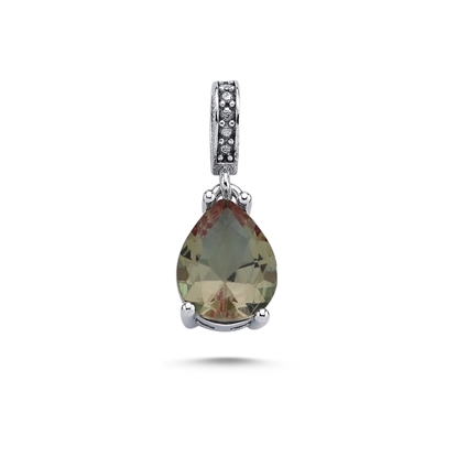 Resim Altın Kaplama 8x10mm Damla Zultanit Zirkon Tektaş Gümüş Bayan Kolye Ucu