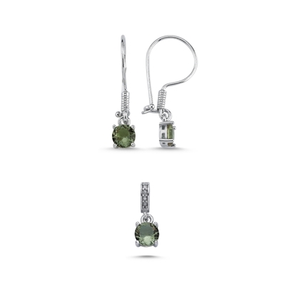 Resim Rodyum Kaplama 6mm Yuvarlak Zultanit Zirkon Tektaş Gümüş Bayan Set
