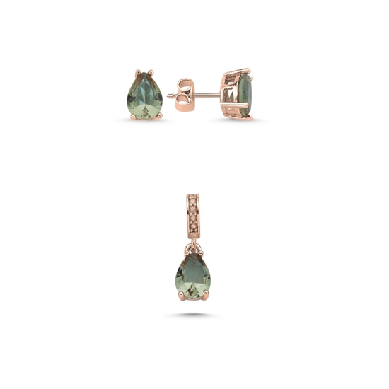 Ürün resmi: Rose Kaplama 6x8mm Damla Zultanit Zirkon Tektaş Gümüş Bayan Set