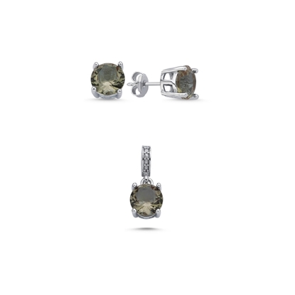 Resim Altın Kaplama 8mm Yuvarlak Zultanit Zirkon Tektaş Gümüş Bayan Set