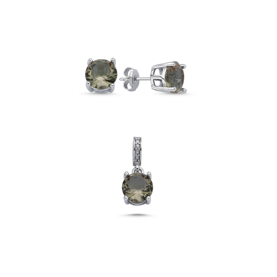 Ürün resmi: Altın Kaplama 8mm Yuvarlak Zultanit Zirkon Tektaş Gümüş Bayan Set