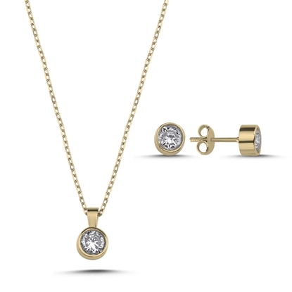 Resim Rose Kaplama Tektaş 5mm Zirkon Taşlı Gümüş Bayan Set