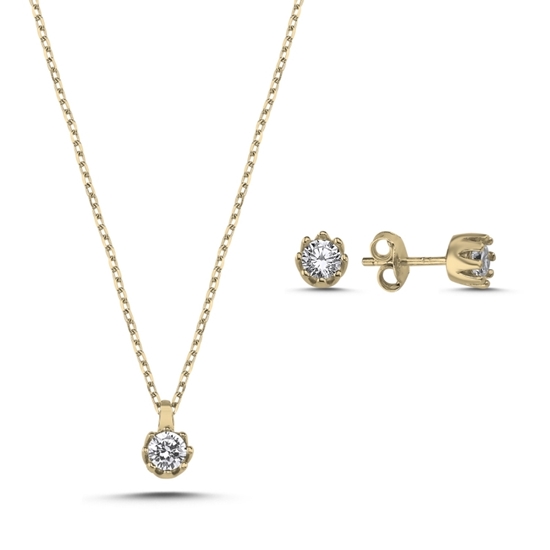 Ürün resmi: Rose Kaplama Tektaş 4mm Zirkon Taşlı Gümüş Bayan Set